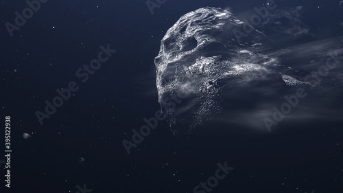 3d rendering-Giant Asteroid meteor rock in space