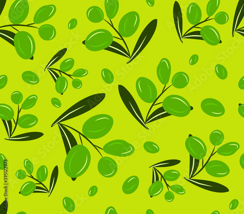 seamless pattern with green olive branch leaves