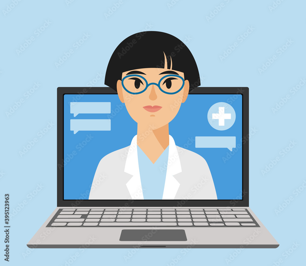 Asian woman doctor in laptop dialog. Telemedicine. Online health care Asian woman doctor in laptop dialog. Telemedicine. Online health care