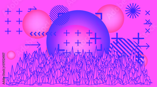 Retro Synthwave Sunrise. Futuristic  sci-fi landscape with sun above the endless laser grid like in old arcade video games of 80's and 90's years.