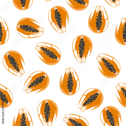 papaya seamless pattern on white background. print for taani, clothes, packaging, notebook, blank note. modern style wall poster photo