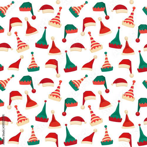 Santa Claus elf hat icon seamless vector pattern
