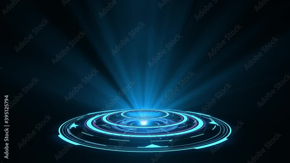 Blue hologram HUD circle interfaces. Digital data network protection, future technology network concept. Excellent for any kind of hi-tec, science, technology or futuristic concept.