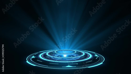 Blue hologram HUD circle interfaces. Digital data network protection, future technology network concept. Excellent for any kind of hi-tec, science, technology or futuristic concept. photo