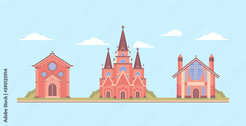 Fototapeta premium Flat Design Vector Art of Church Building Set for Architectural Graphics and Religious Illustrations