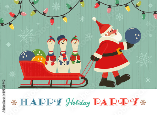 Bowling happy holiday party flat vector greeting