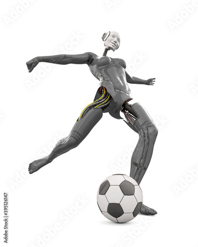 cyborg girl doing is playing football