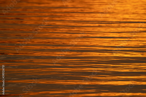The sunset reflects off the water on the Ottawa River during sunset.