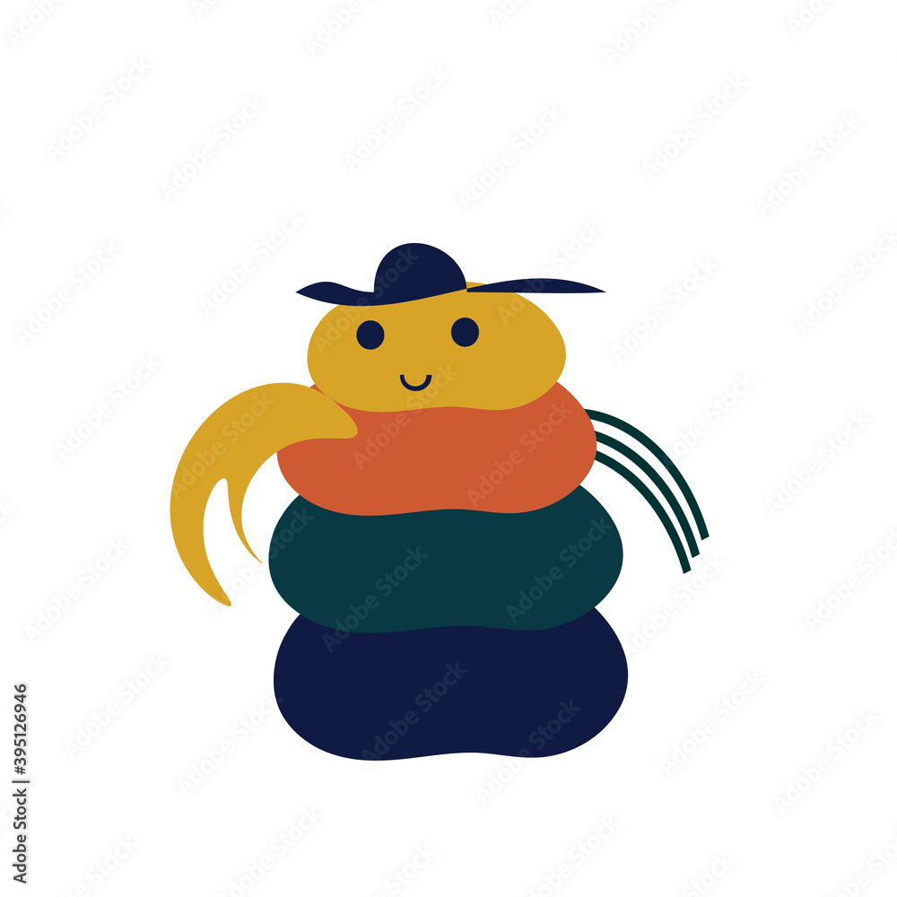 Obraz premium Funny vector cartoon character. Cute snowman of abstract shapes