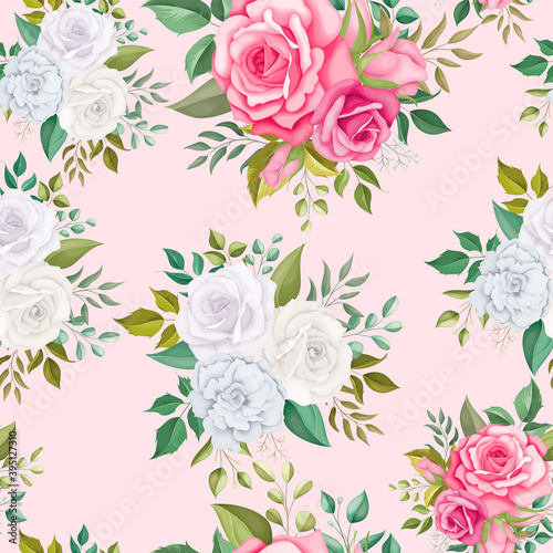 Seamless pattern floral with beautiful flower and leaves