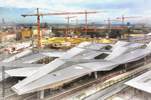 Photography Construction of Wien Hauptbahnhof, Central train station, Vienna, Austria
