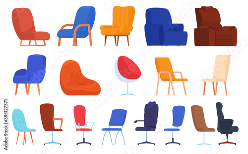 Set of chairs. Soft, comfortable, office chairs. Isolated vector illustration