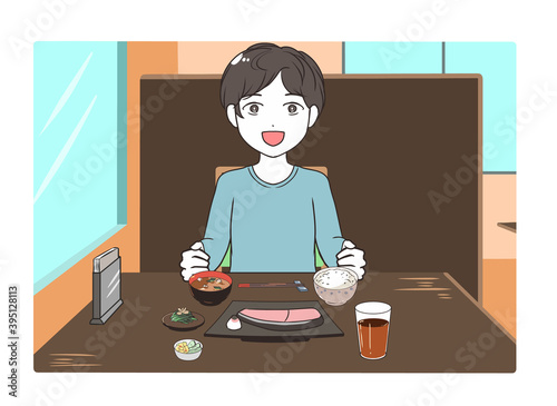 外食する男性　昼
