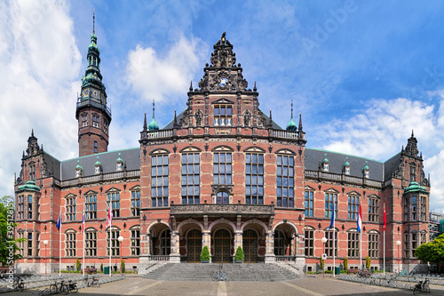 Academiegebouw (Main building) of the University of Groningen, Netherlands. Panoramic view of facade.