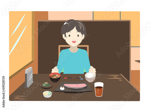 外食する男性　夕方(線無し)