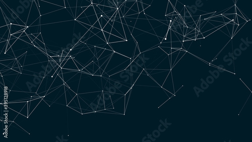 Connection of dots and lines on a blue background. Abstract vector illustration.