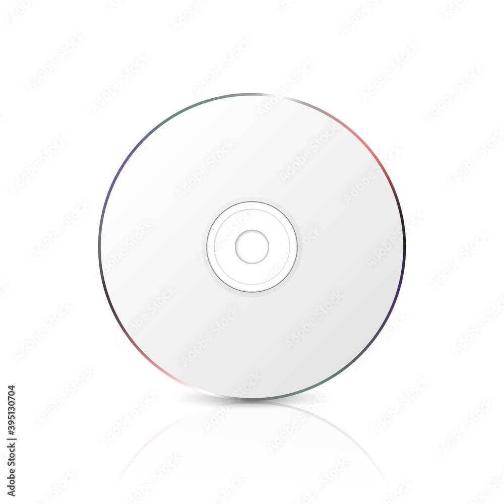 Vector 3d Realistic White Blank CD, DVD Closeup Isolated on White Background with Reflection. Design Template for Mockup, Copy Space. Front View Vector 3d Realistic White Blank CD, DVD Closeup Isolated on White Background with Reflection. Design Template for Mockup, Copy Space. Front View