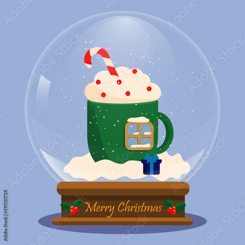 Green cup with window in snow globe