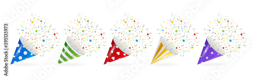 Exploding party popper with confetti and streamer