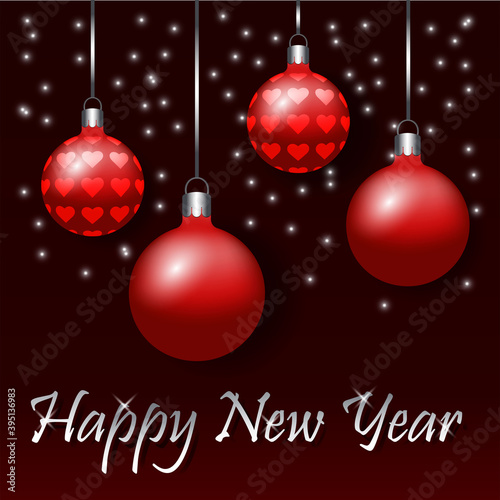 Postcard with red christmas balls