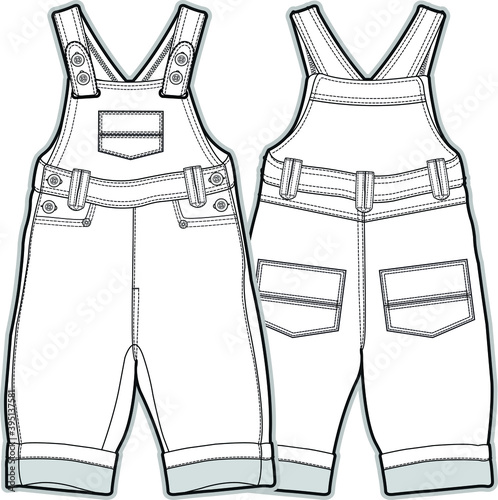 OVERALLS, flat sketch for baby. vector overalls