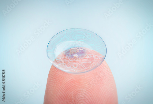 contact lens with digital and biometric implants. High Technologies in the future.