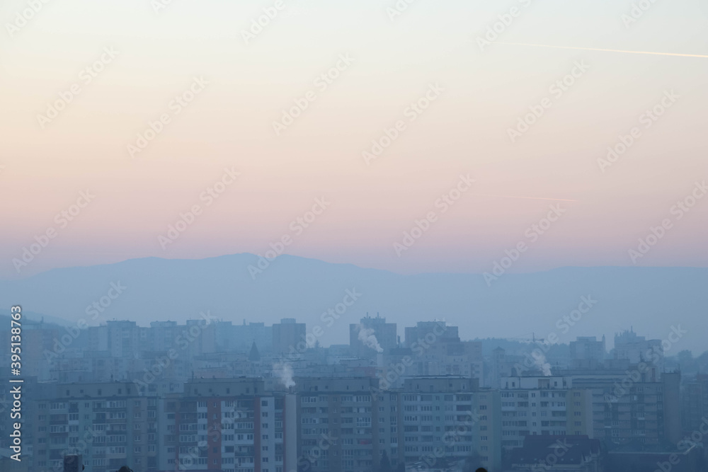Soviet city view on a sunset Soviet city view on a sunset