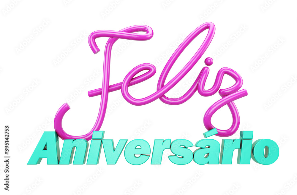Feliz Aniversario, happy birthday in portuguese Brazil. Happy Birthday message, in 3D Render with handwritten font decorated with balloon and colorful confetti.
Feliz Aniversario, happy birthday in portuguese Brazil. Happy Birthday message, in 3D Render with handwritten font decorated with balloon and colorful confetti.