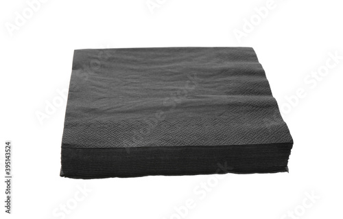 Stack of black clean paper tissues on white background