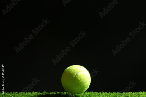 Tennis ball on green grass. Space for text © New Africa