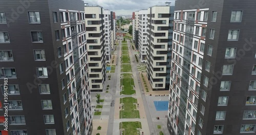 Modern facade of a residential buildings and promenade area