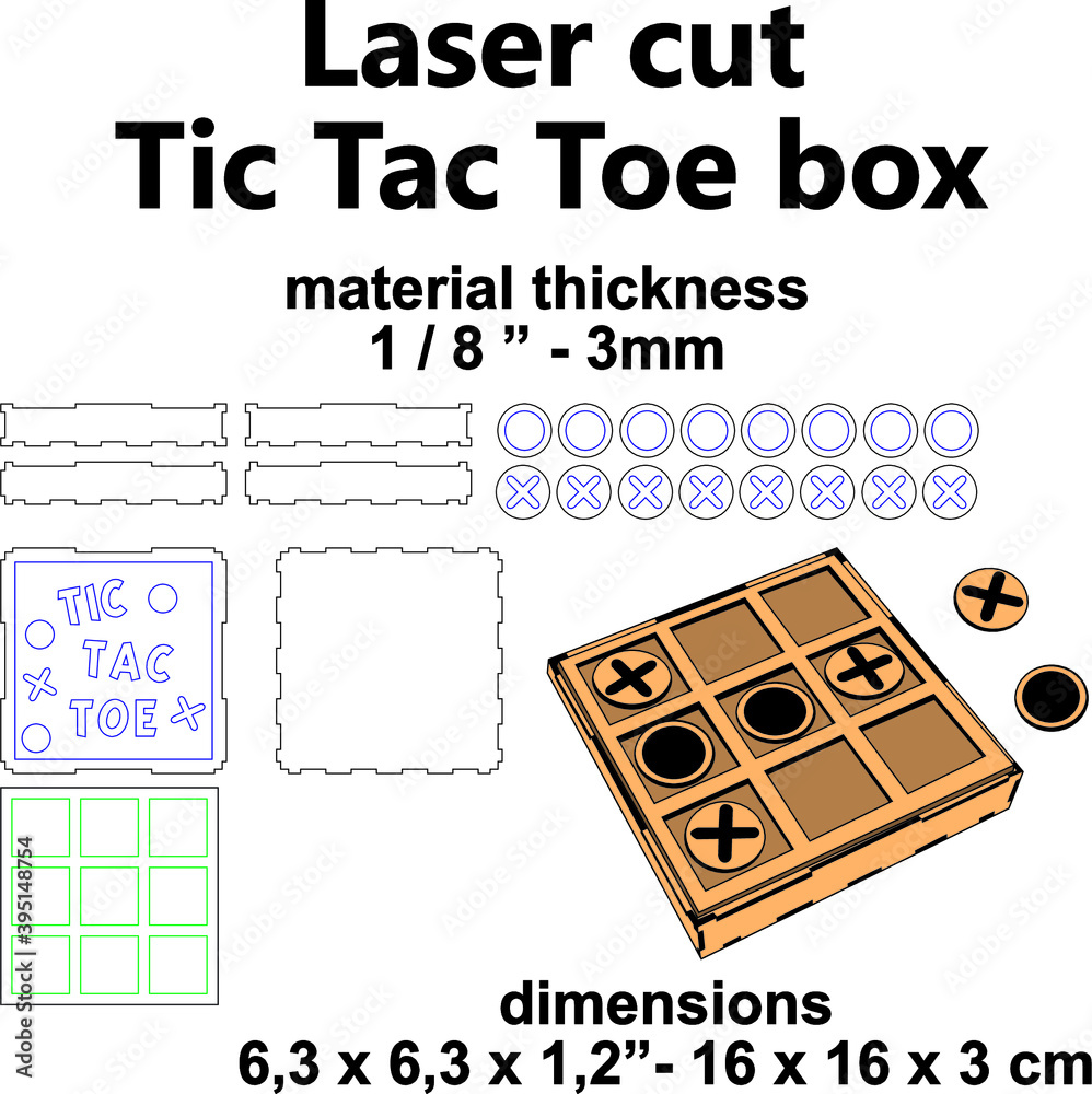 Tic Tac Toe board game Laser cutting Laser cut template pattern design laser  cut box wood plywood mdf acrylic vector de Stock | Adobe Stock