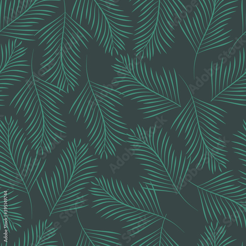 Dark green with light green tropical leaves seamless pattern background design.