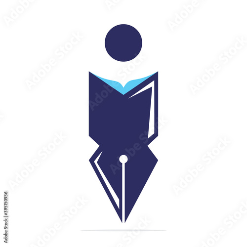 Creative modern pen with book human sign logo design template. Human character Book and Pen logo.