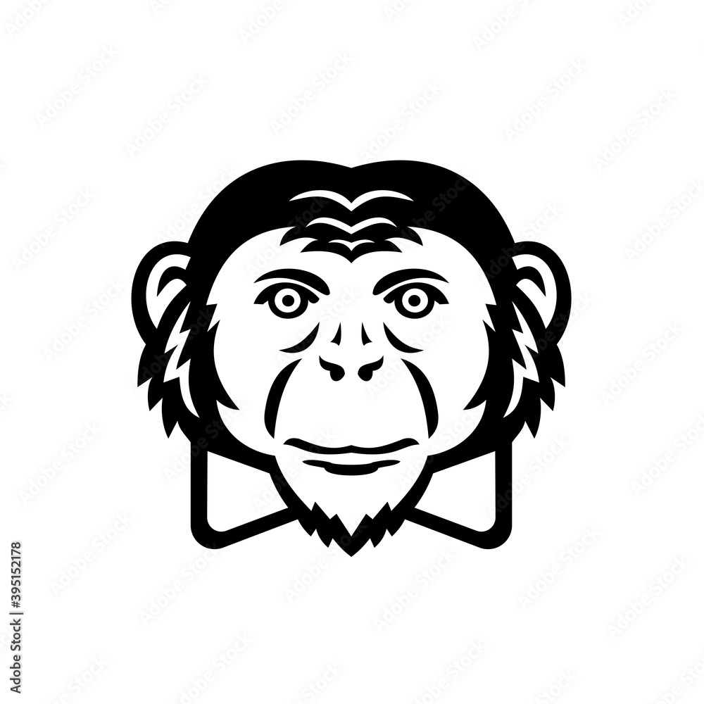 Noble Chimpanzee Chimp Monkey Primate or Ape Wearing Bow Tie Mascot Black and White Noble Chimpanzee Chimp Monkey Primate or Ape Wearing Bow Tie Mascot Black and White