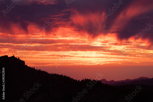 Beautiful sunset at the peak of Gran Canaria island.