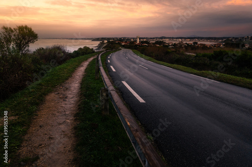 Road next to the coast at the famous basque corniche  Basque Country.