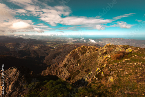View from the top of Aiako Harriak mountain at sunset time  Basque Country