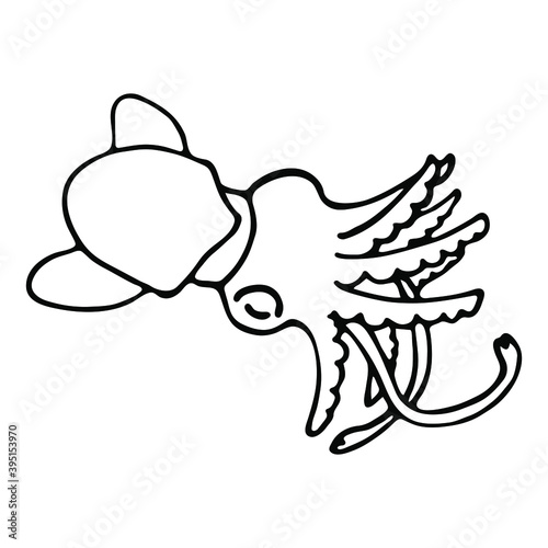 Hand drawn vector octopus isolated on white background. Black and white stock illustration for coloring books and pages.