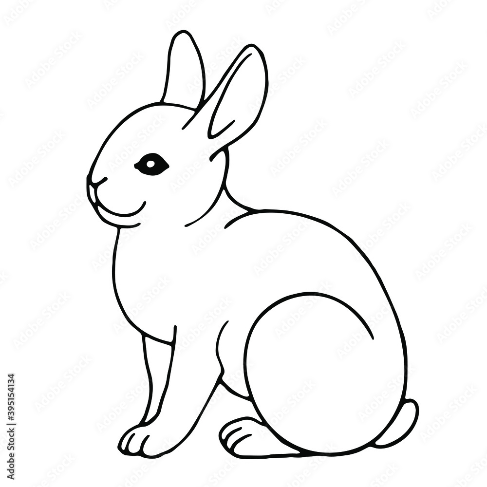 Hand drawn vector rabbit isolated on white background. Black and white stock illustration. Hand drawn vector rabbit isolated on white background. Black and white stock illustration.