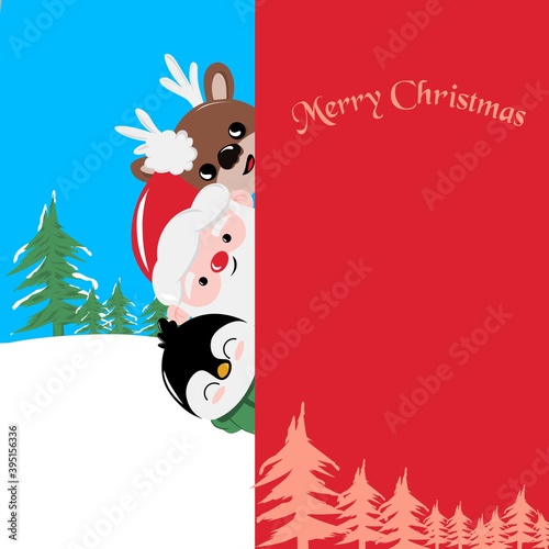 christmas card with santa claus and friend