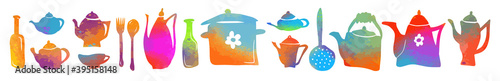 A set of multi-colored kitchen utensils. Vector illustration