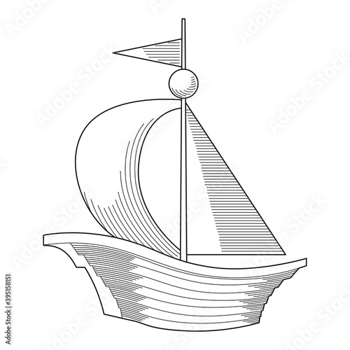 Heraldry. Hand drawn sailboat vector image.