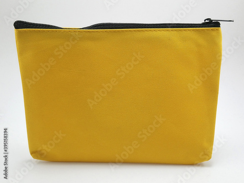 Yellow fabric pouch with zipper