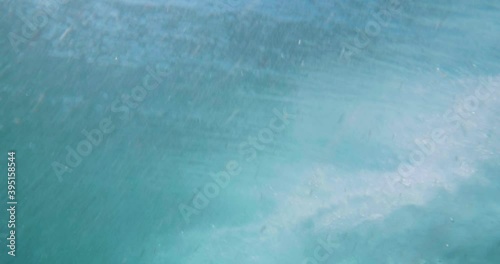 Underwater scene with bubbles, waves are craching photo