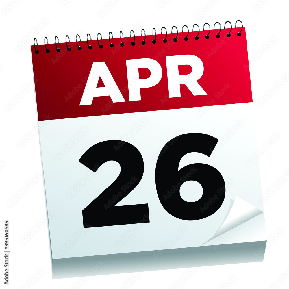 Fototapeta premium April 26th on a calendar page - illustrated. 