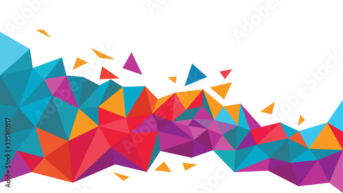 Stream from triangles. Multi-color design, rainbow color wave. Abstract composition for background, banner and transparencies. Vector illustration