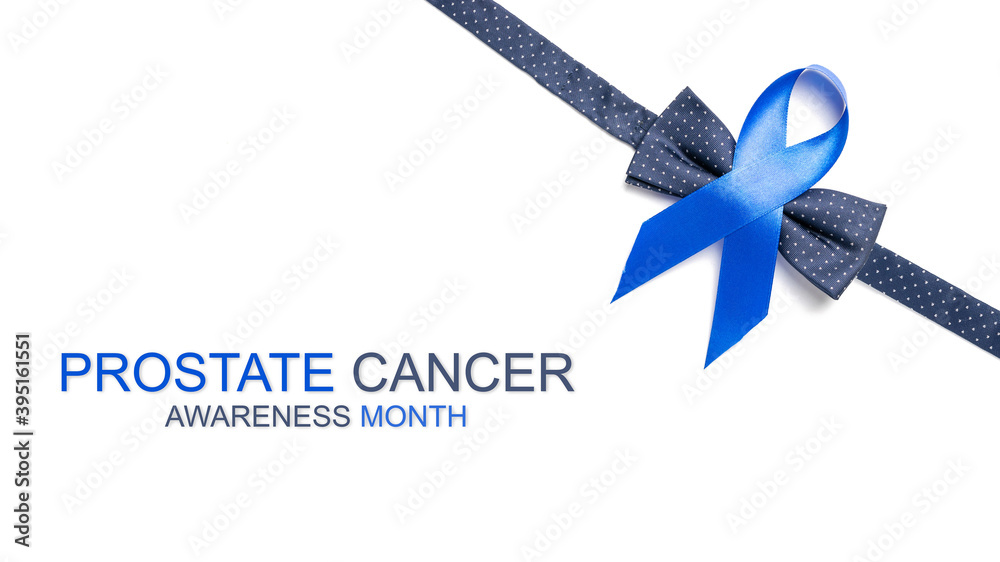Cancer people. Blue ribbon, fashion bowtie isolated on white background. Awareness prostate cancer of men health in November. Man Healthcare and World cancer day concept. Cancer people. Blue ribbon, fashion bowtie isolated on white background. Awareness prostate cancer of men health in November. Man Healthcare and World cancer day concept.