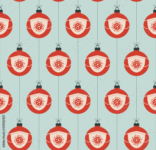 Christmas covid Seamless pattern vector illustration. Virus protection and Merry Christmas concept. Vector of New Year 2021 and Coronavirus Covid-19 during pandemic