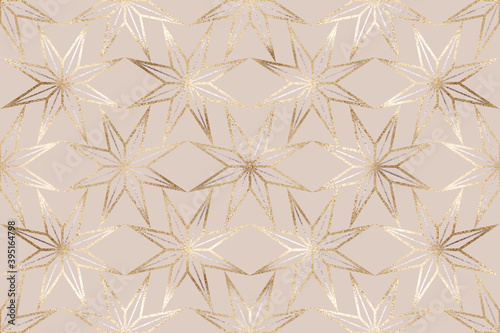 Christmas decoration gold star with silver stripe seamless pattern.